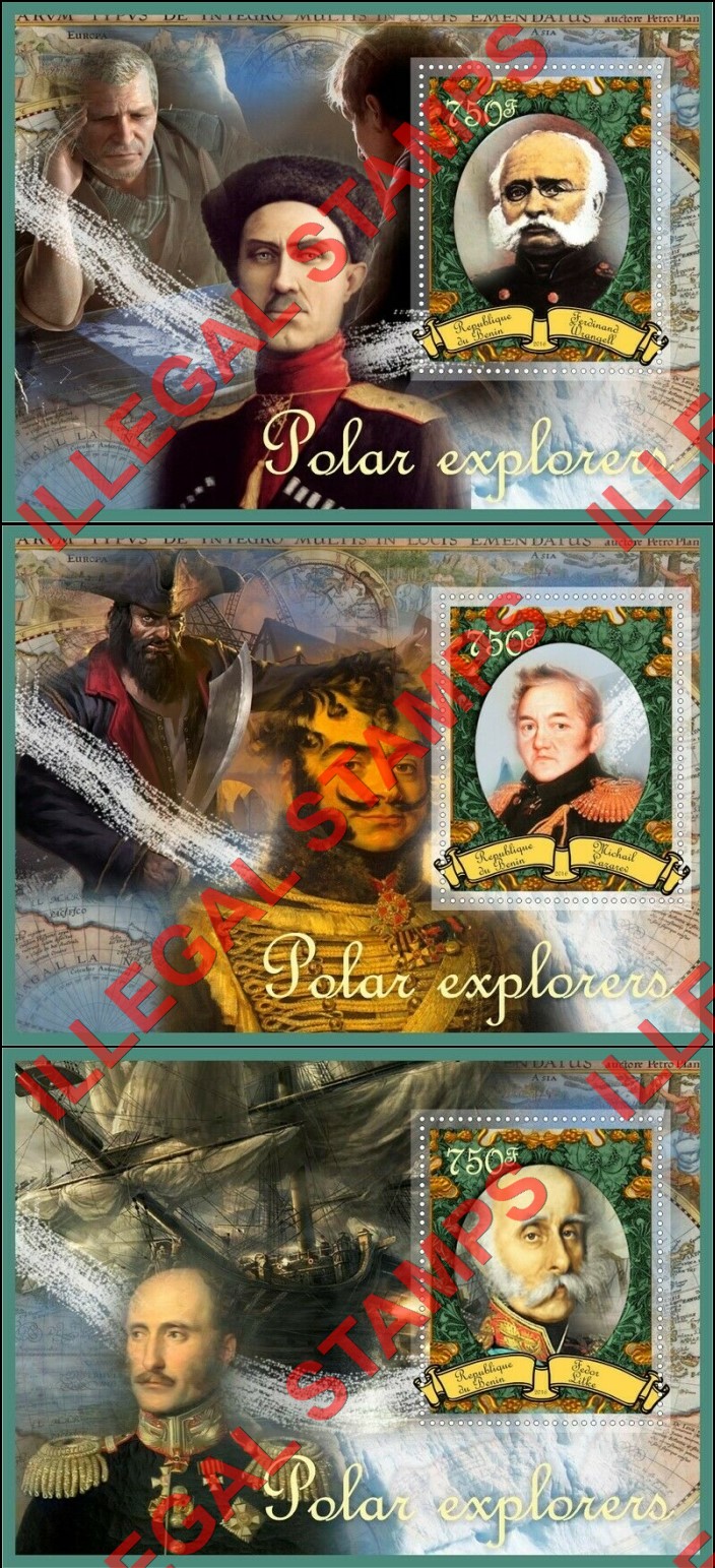Benin 2016 Polar Explorers Illegal Stamp Souvenir Sheets of 1 (Part 1) Benin 2016 Polar Explorers Illegal Stamp Souvenir Sheets of 1 (Part 1)