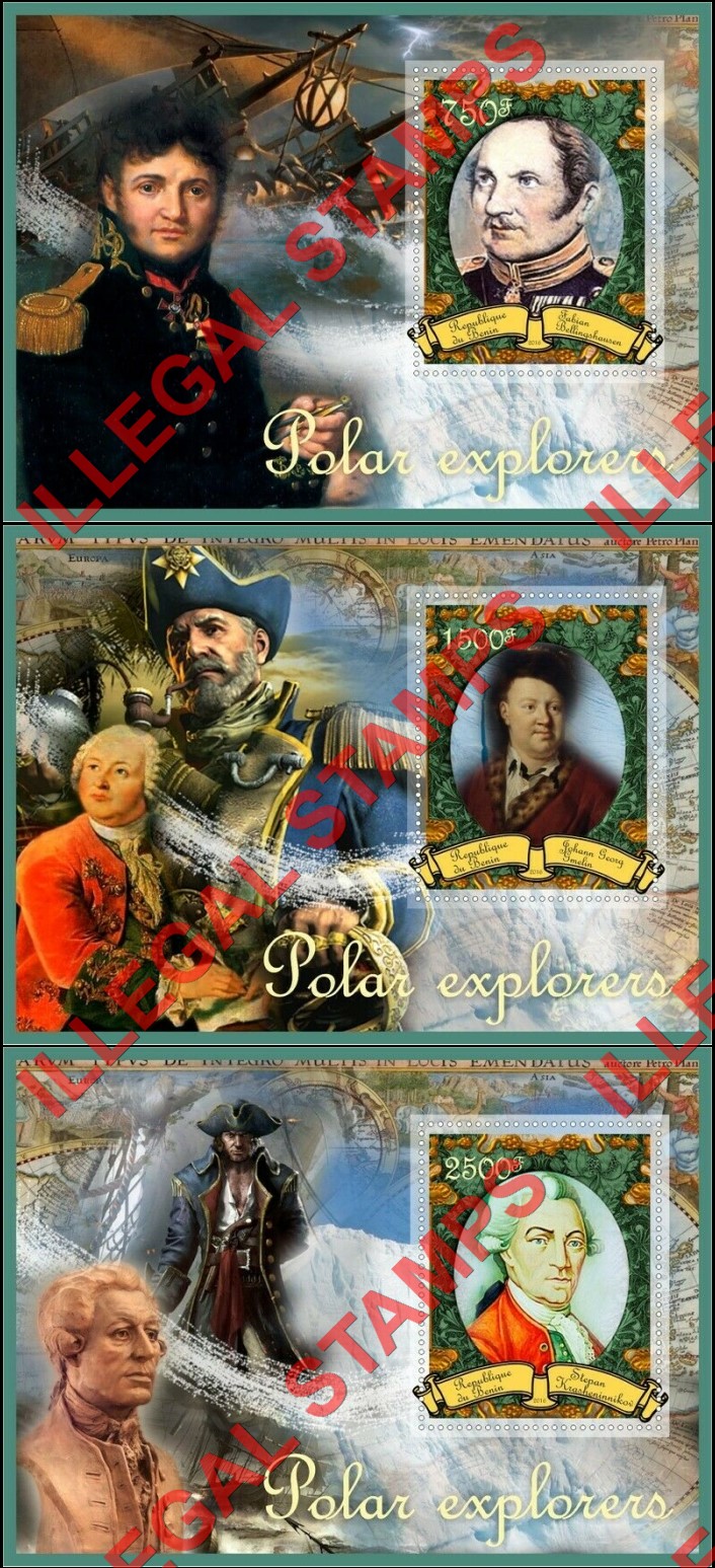 Benin 2016 Polar Explorers Illegal Stamp Souvenir Sheets of 1 (Part 2) Benin 2016 Polar Explorers Illegal Stamp Souvenir Sheets of 1 (Part 2)