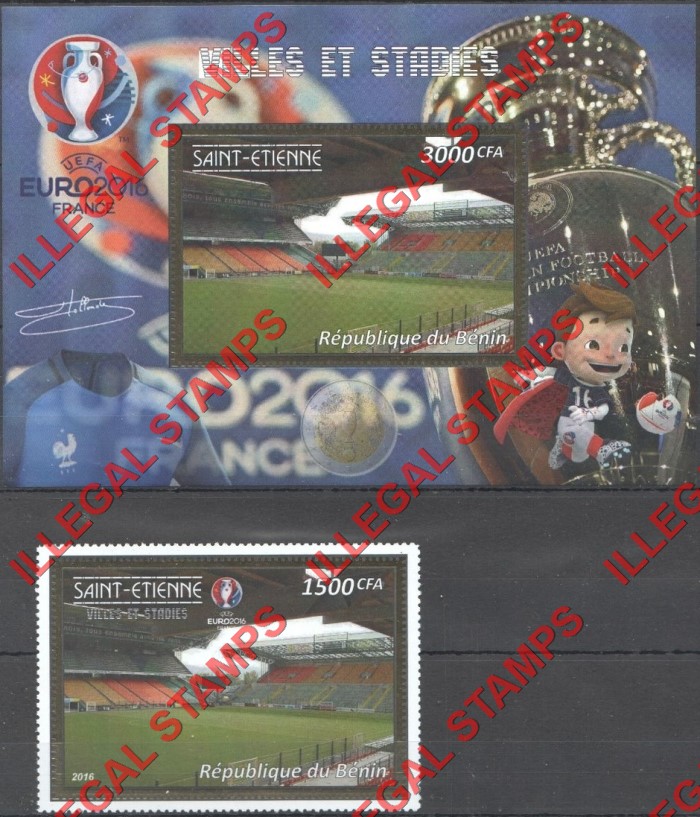 Benin 2016 Soccer Illegal Stamp Souvenir Sheet of 1 and a Single Benin 2016 Soccer Illegal Stamp Souvenir Sheet of 1 and a Single