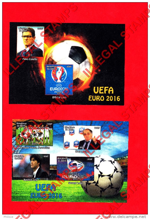 Benin 2016 Soccer Illegal Stamp Souvenir Sheets of 4 and 2 Benin 2016 Soccer Illegal Stamp Souvenir Sheets of 4 and 2
