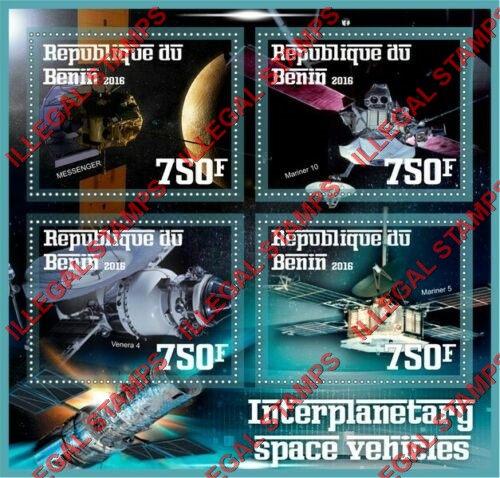 Benin 2016 Space Vehicles Illegal Stamp Souvenir Sheet of 4 Benin 2016 Space Vehicles Illegal Stamp Souvenir Sheet of 4