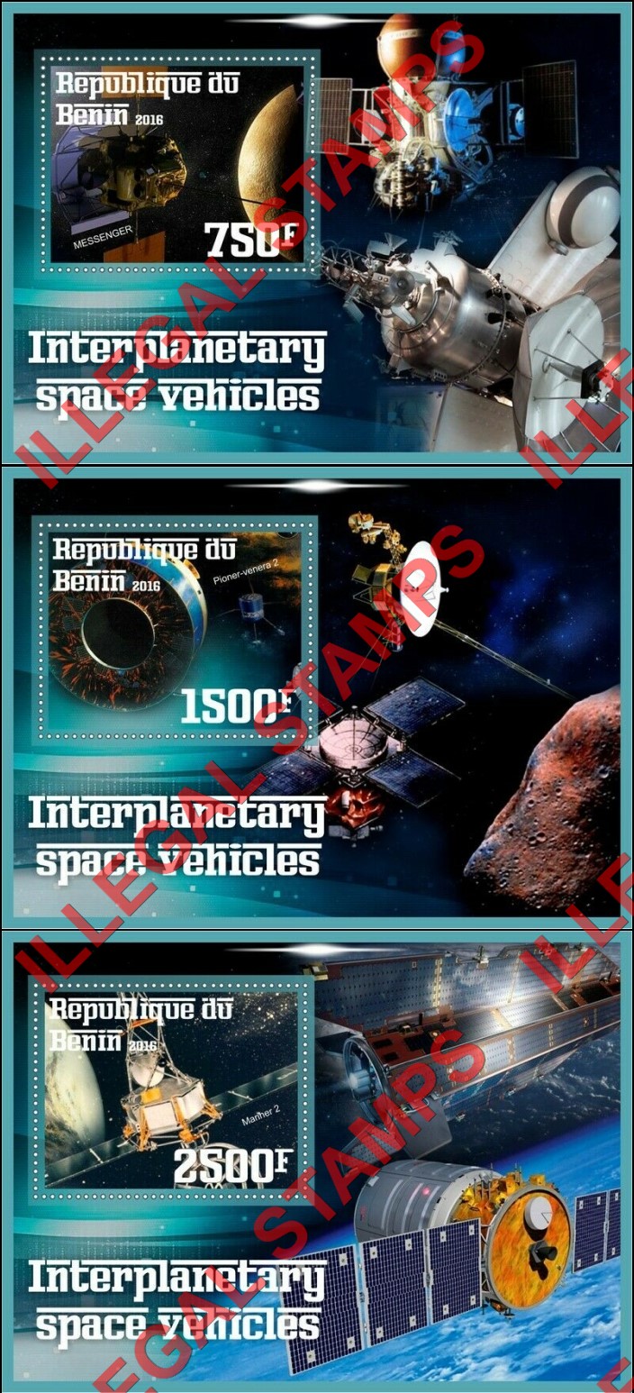 Benin 2016 Space Vehicles Illegal Stamp Souvenir Sheets of 1 (Part 2) Benin 2016 Space Vehicles Illegal Stamp Souvenir Sheets of 1 (Part 2)