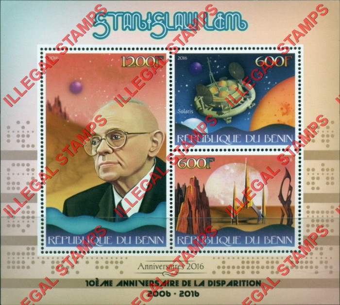 Benin 2016 Stanislaw Lem Illegal Stamp Souvenir Sheet of 3 Benin 2016 Stanislaw Lem Illegal Stamp Souvenir Sheet of 3