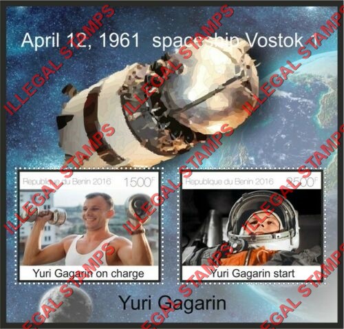 Benin 2016 Yuri Gagarin Illegal Stamp Souvenir Sheet of 2 Benin 2016 Yuri Gagarin Illegal Stamp Souvenir Sheet of 2