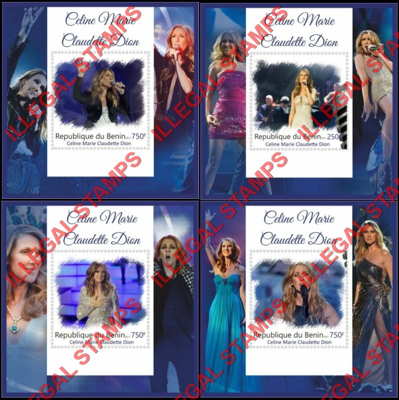 Benin 2017 Celine Marie Claudette Dion Illegal Stamp Souvenir Sheets of 1 (Part 2) Benin 2017 Celine Marie Claudette Dion Illegal Stamp Souvenir Sheets of 1 (Part 2)