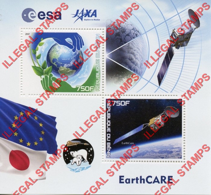 Benin 2017 EarthCARE Illegal Stamp Souvenir Sheet of 2 Benin 2017 EarthCARE Illegal Stamp Souvenir Sheet of 2