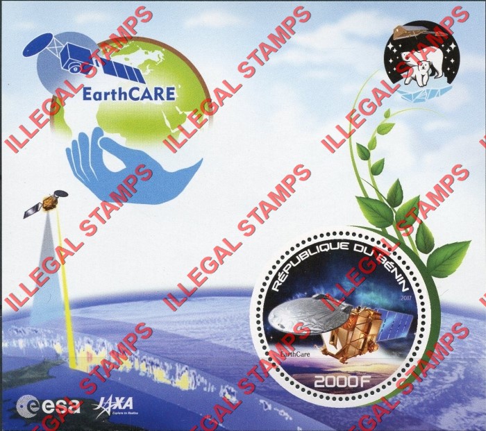 Benin 2017 EarthCARE Illegal Stamp Souvenir Sheet of 1 Benin 2017 EarthCARE Illegal Stamp Souvenir Sheet of 1