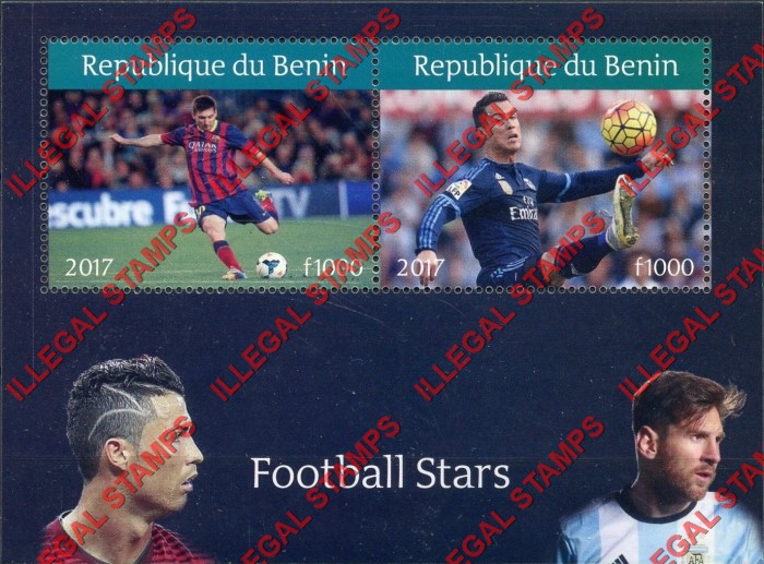 Benin 2017 Football Stars (Soccer) Illegal Stamp Souvenir Sheet of 2 Benin 2017 Football Stars (Soccer) Illegal Stamp Souvenir Sheet of 2