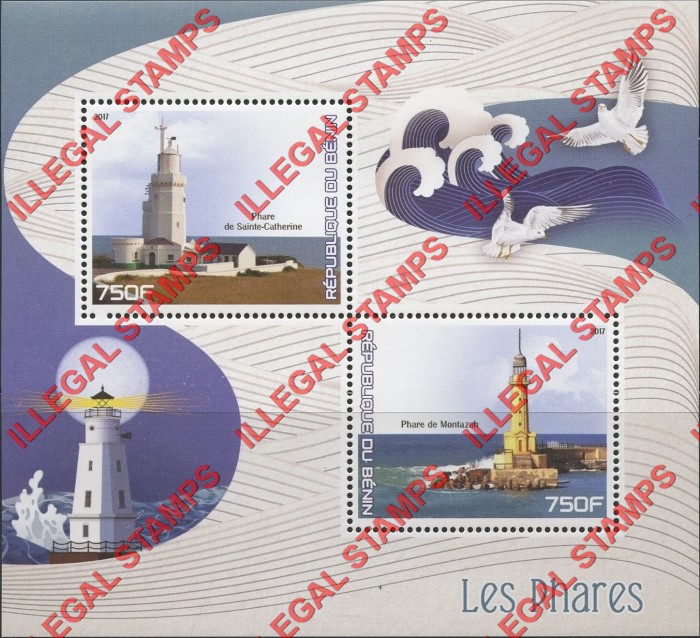 Benin 2017 Lighthouses Illegal Stamp Souvenir Sheet of 2 Benin 2017 Lighthouses Illegal Stamp Souvenir Sheet of 2