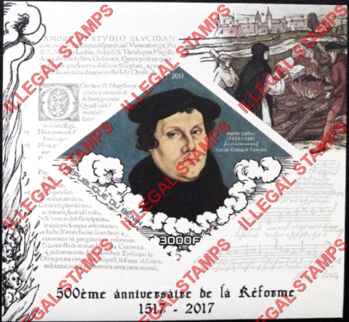 Benin 2017 Protestant Reform Illegal Stamp Souvenir Sheet of 1 Benin 2017 Protestant Reform Illegal Stamp Souvenir Sheet of 1