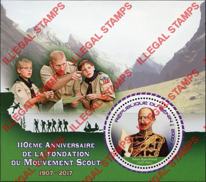 Benin 2017 Scouts Movement Illegal Stamp Souvenir Sheet of 1 Benin 2017 Scouts Movement Illegal Stamp Souvenir Sheet of 1