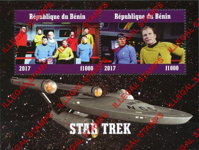 Benin 2017 Star Trek Illegal Stamp Souvenir Sheet of 2 Benin 2017 Star Trek Illegal Stamp Souvenir Sheet of 2