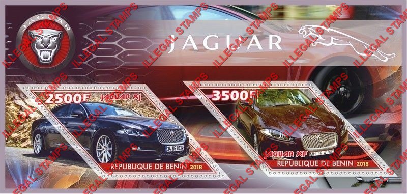 Benin 2018 Cars Jaguar Illegal Stamp Souvenir Sheet of 2 Benin 2018 Cars Jaguar Illegal Stamp Souvenir Sheet of 2