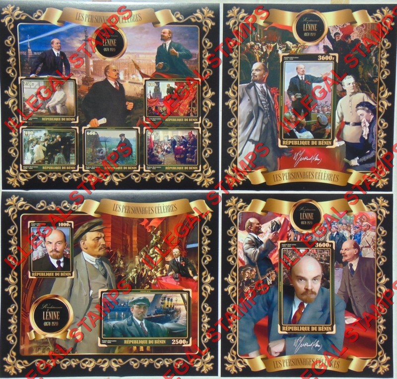 Benin 2018 Celebrities Vladimir Lenin Illegal Stamp Souvenir Sheets of 5, 2, and 1 Benin 2018 Celebrities Vladimir Lenin Illegal Stamp Souvenir Sheets of 5, 2, and 1