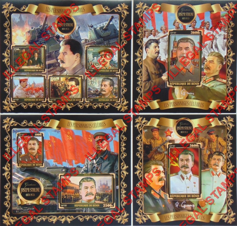 Benin 2018 Celebrities Joseph Stalin Illegal Stamp Souvenir Sheets of 5, 2, and 1 Benin 2018 Celebrities Joseph Stalin Illegal Stamp Souvenir Sheets of 5, 2, and 1