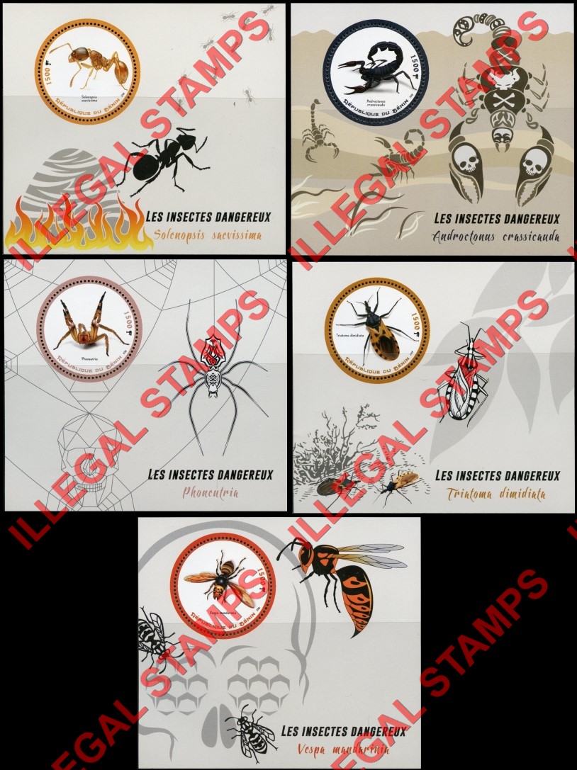 Benin 2018 Dangerous Insects Illegal Stamp Souvenir Sheets of 1 Benin 2018 Dangerous Insects Illegal Stamp Souvenir Sheets of 1