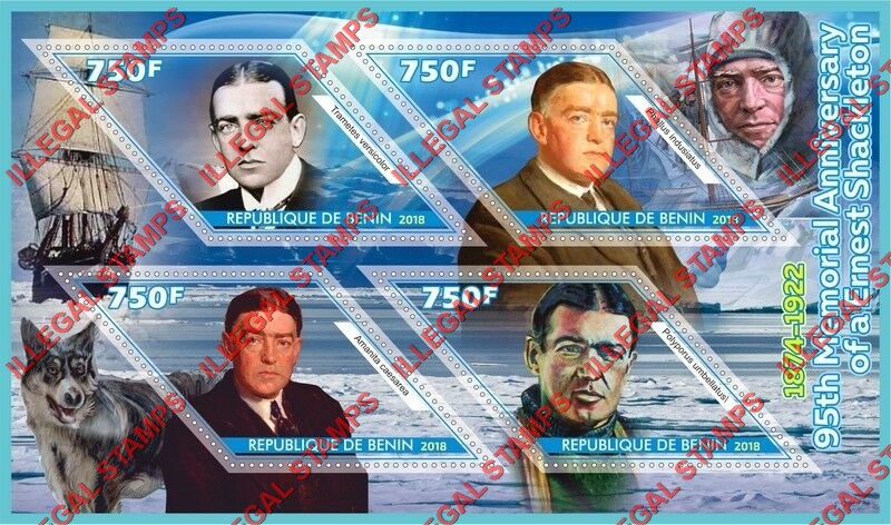 Benin 2018 Ernest Shackleton Illegal Stamp Souvenir Sheet of 4 Benin 2018 Ernest Shackleton Illegal Stamp Souvenir Sheet of 4