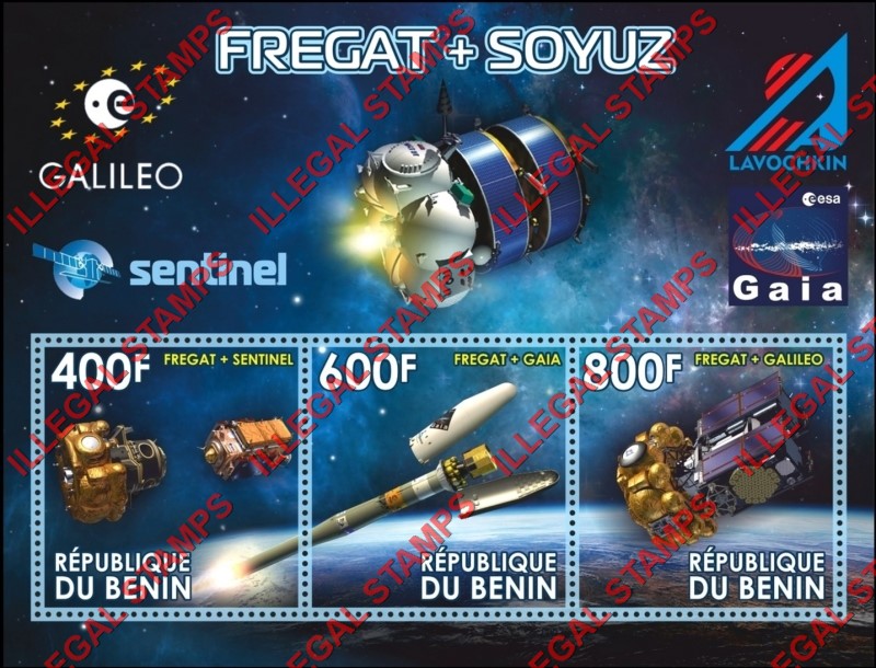 Benin 2018 Fregat and Soyuz Space Illegal Stamp Souvenir Sheet of 3 Benin 2018 Fregat and Soyuz Space Illegal Stamp Souvenir Sheet of 3