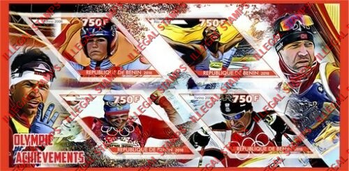 Benin 2018 Olympic Achievements Illegal Stamp Souvenir Sheet of 4 Benin 2018 Olympic Achievements Illegal Stamp Souvenir Sheet of 4
