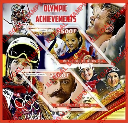 Benin 2018 Olympic Achievements Illegal Stamp Souvenir Sheet of 2 Benin 2018 Olympic Achievements Illegal Stamp Souvenir Sheet of 2