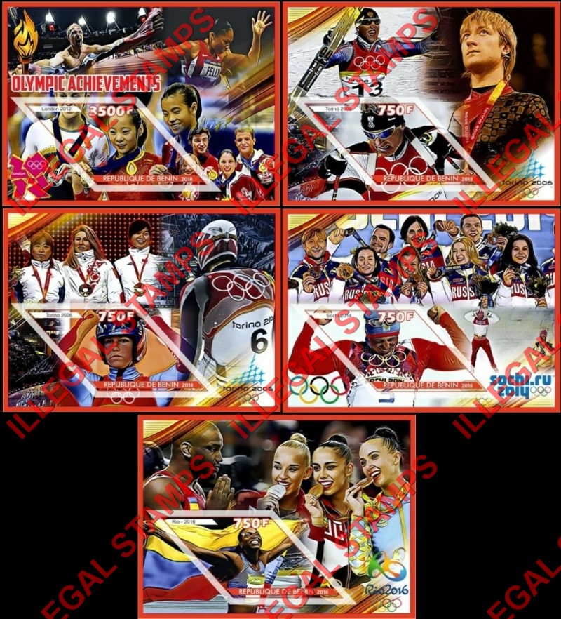 Benin 2018 Olympic Achievements Illegal Stamp Souvenir Sheets of 1 Benin 2018 Olympic Achievements Illegal Stamp Souvenir Sheets of 1