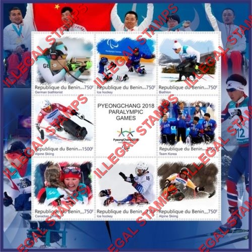 Benin 2018 Paralympic Games Illegal Stamp Souvenir Sheet of 8 Plus Label Benin 2018 Paralympic Games Illegal Stamp Souvenir Sheet of 8 Plus Label