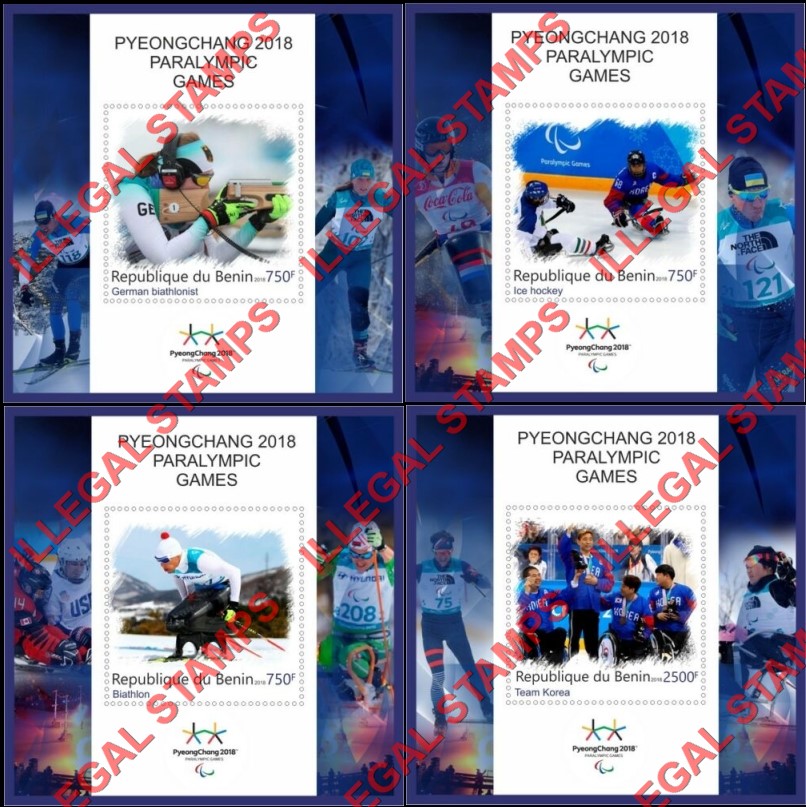 Benin 2018 Paralympic Games Illegal Stamp Souvenir Sheets of 1 (Part 1) Benin 2018 Paralympic Games Illegal Stamp Souvenir Sheets of 1 (Part 1)