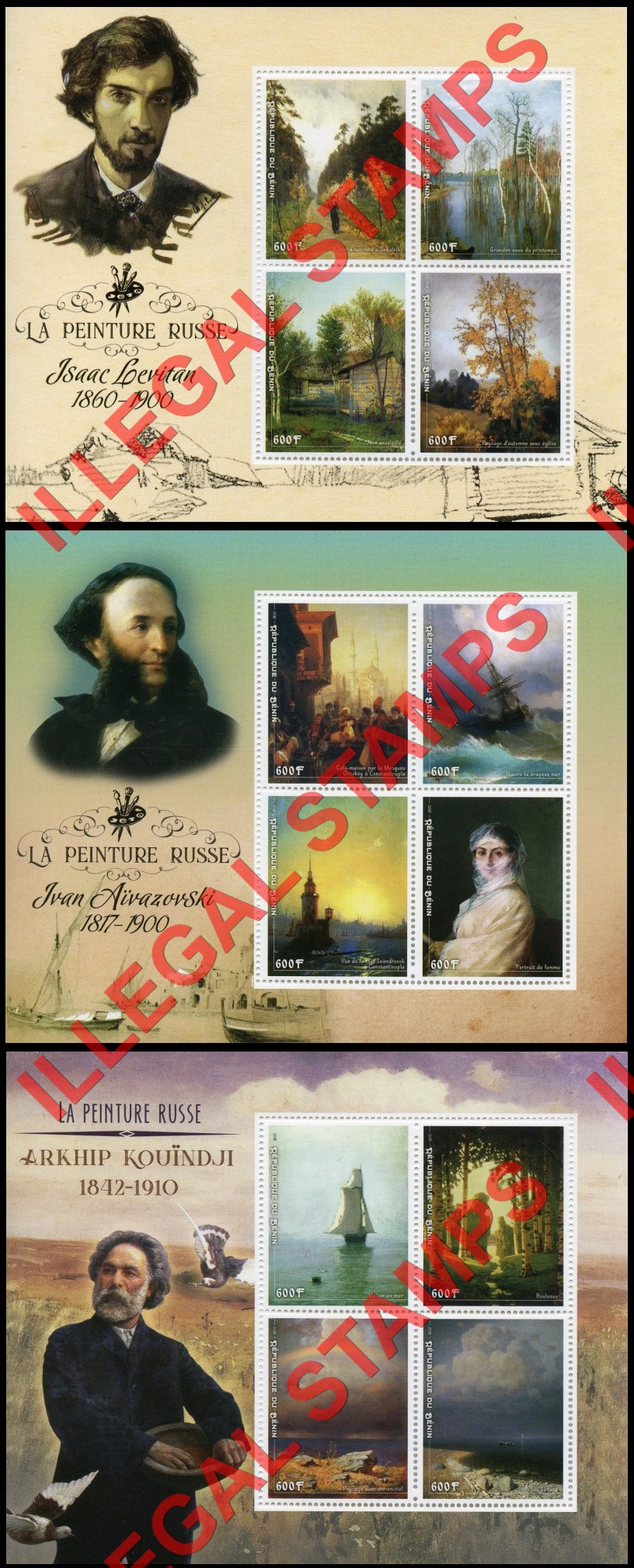 Benin 2018 Russian Painters Artists Art Illegal Stamp Souvenir Sheets of 4 (Part 2) Benin 2018 Russian Painters Artists Art Illegal Stamp Souvenir Sheets of 4 (Part 2)