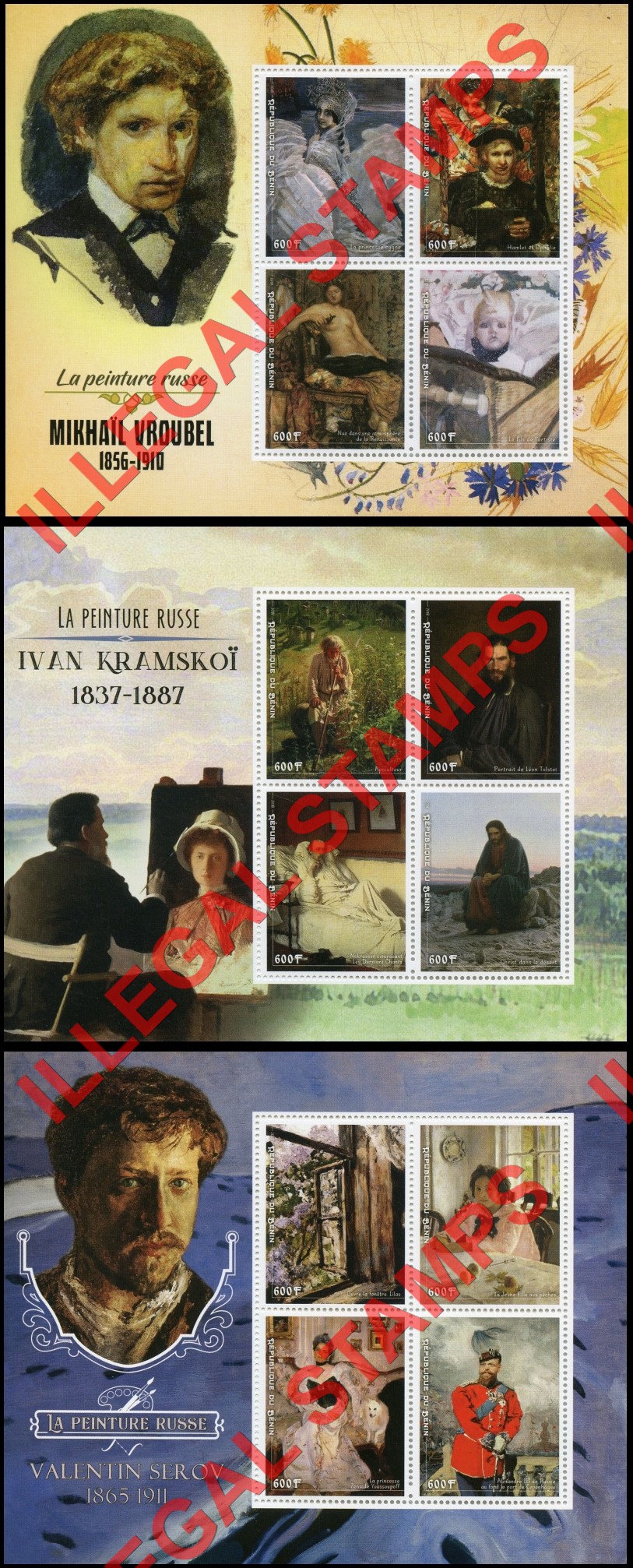 Benin 2018 Russian Painters Artists Art Illegal Stamp Souvenir Sheets of 4 (Part 3) Benin 2018 Russian Painters Artists Art Illegal Stamp Souvenir Sheets of 4 (Part 3)