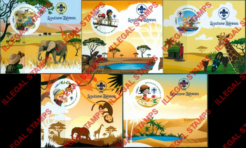 Benin 2018 Scouting Scoutism Illegal Stamp Souvenir Sheets of 1 Benin 2018 Scouting Scoutism Illegal Stamp Souvenir Sheets of 1