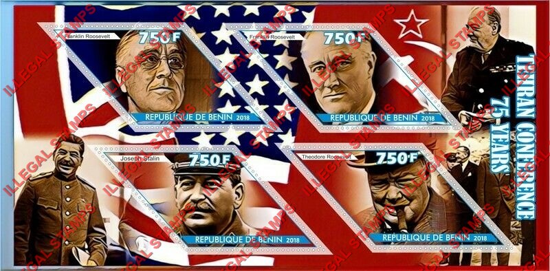 Benin 2018 Tehran Conference Illegal Stamp Souvenir Sheet of 4 Benin 2018 Tehran Conference Illegal Stamp Souvenir Sheet of 4