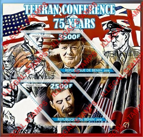 Benin 2018 Tehran Conference Illegal Stamp Souvenir Sheet of 2 Benin 2018 Tehran Conference Illegal Stamp Souvenir Sheet of 2
