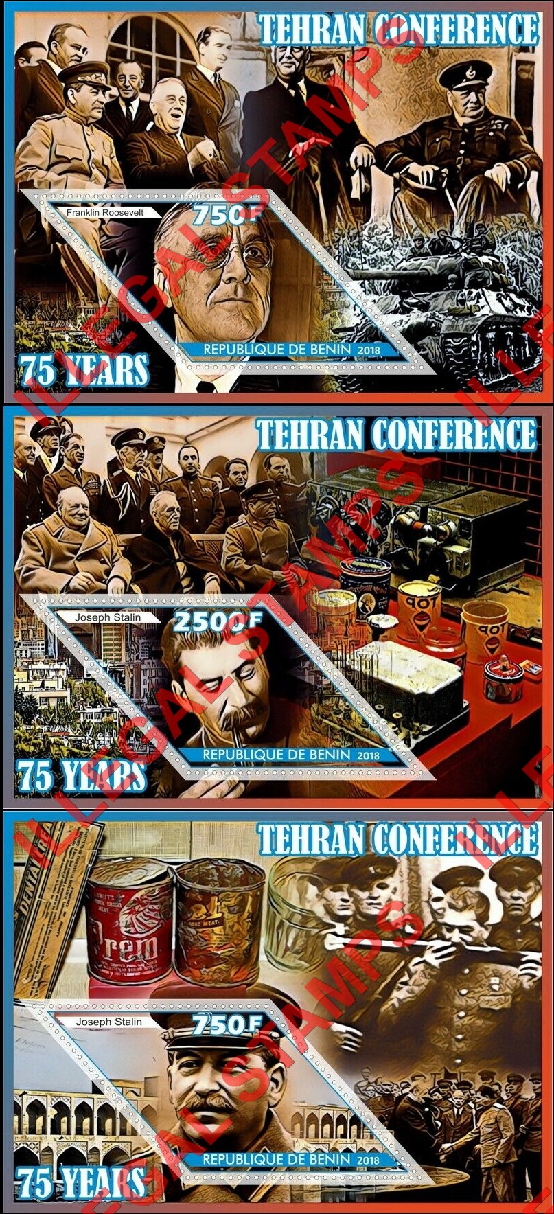 Benin 2018 Tehran Conference Illegal Stamp Souvenir Sheets of 1 (Part 1) Benin 2018 Tehran Conference Illegal Stamp Souvenir Sheets of 1 (Part 1)