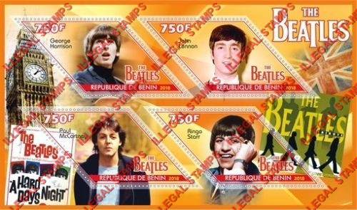 Benin 2018 The Beatles Illegal Stamp Souvenir Sheet of 4 Benin 2018 The Beatles Illegal Stamp Souvenir Sheet of 4