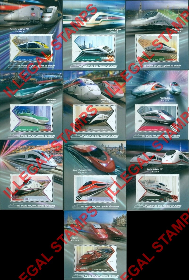 Benin 2018 Trains High Speed Illegal Stamp Souvenir Sheets of 1 Benin 2018 Trains High Speed Illegal Stamp Souvenir Sheets of 1