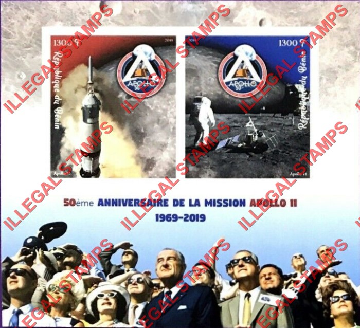 Benin 2019 Apollo 11 Illegal Stamp Souvenir Sheet of 2 Benin 2019 Apollo 11 Illegal Stamp Souvenir Sheet of 2