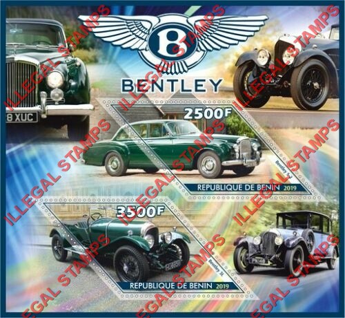 Benin 2019 Cars Bentley Illegal Stamp Souvenir Sheet of 2 Benin 2019 Cars Bentley Illegal Stamp Souvenir Sheet of 2