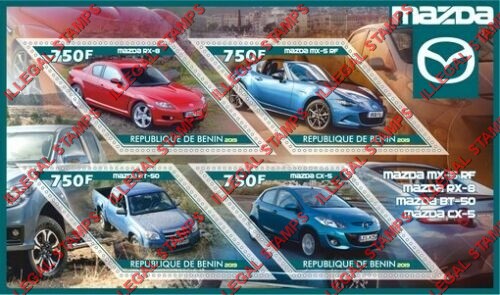 Benin 2019 Cars Mazda Illegal Stamp Souvenir Sheet of 4 Benin 2019 Cars Mazda Illegal Stamp Souvenir Sheet of 4