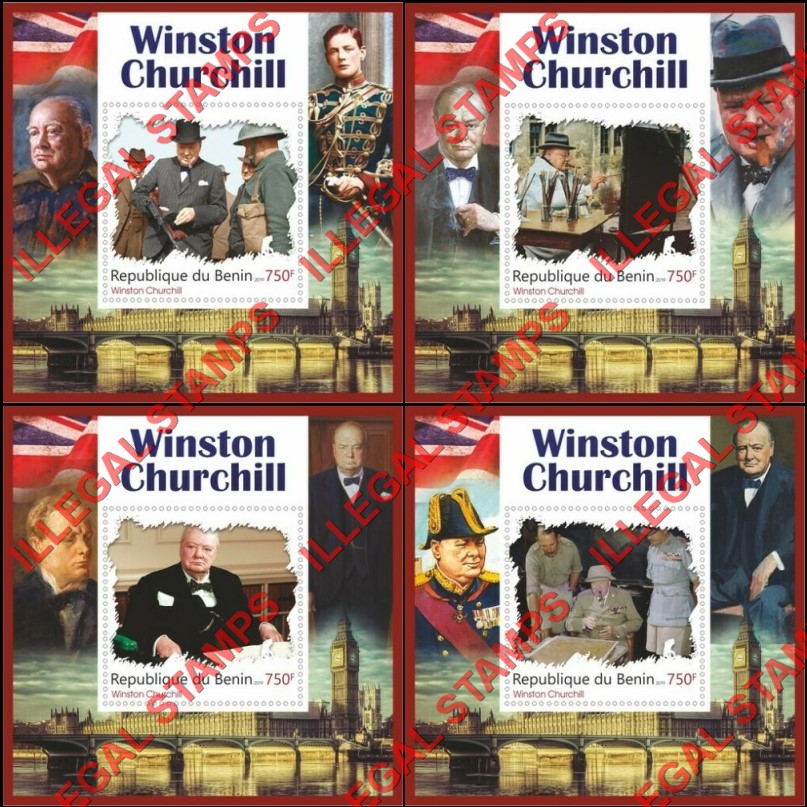 Benin 2019 Winston Churchill Illegal Stamp Souvenir Sheets of 1 (Part 1) Benin 2019 Winston Churchill Illegal Stamp Souvenir Sheets of 1 (Part 1)