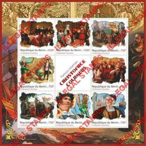 Benin 2019 Christopher Columbus Illegal Stamp Souvenir Sheet of 8 Plus Label Benin 2019 Christopher Columbus Illegal Stamp Souvenir Sheet of 8 Plus Label