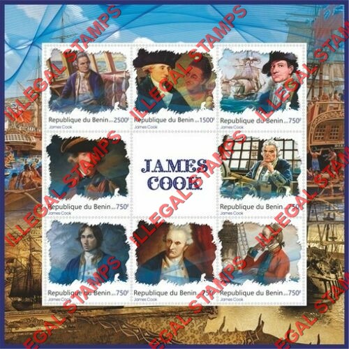 Benin 2019 James Cook Illegal Stamp Souvenir Sheet of 8 Plus Label Benin 2019 James Cook Illegal Stamp Souvenir Sheet of 8 Plus Label