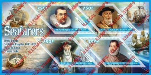 Benin 2019 Seafarers Illegal Stamp Souvenir Sheet of 4 Benin 2019 Seafarers Illegal Stamp Souvenir Sheet of 4