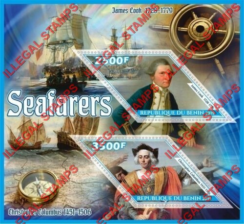 Benin 2019 Seafarers Illegal Stamp Souvenir Sheet of 2 Benin 2019 Seafarers Illegal Stamp Souvenir Sheet of 2