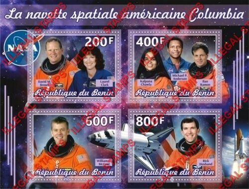 Benin 2019 Spaceshuttle Columbia Illegal Stamp Souvenir Sheet of 4 Benin 2019 Spaceshuttle Columbia Illegal Stamp Souvenir Sheet of 4