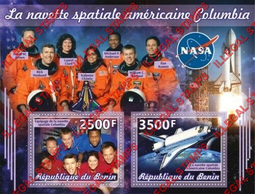 Benin 2019 Spaceshuttle Columbia Illegal Stamp Souvenir Sheet of 2 Benin 2019 Spaceshuttle Columbia Illegal Stamp Souvenir Sheet of 2