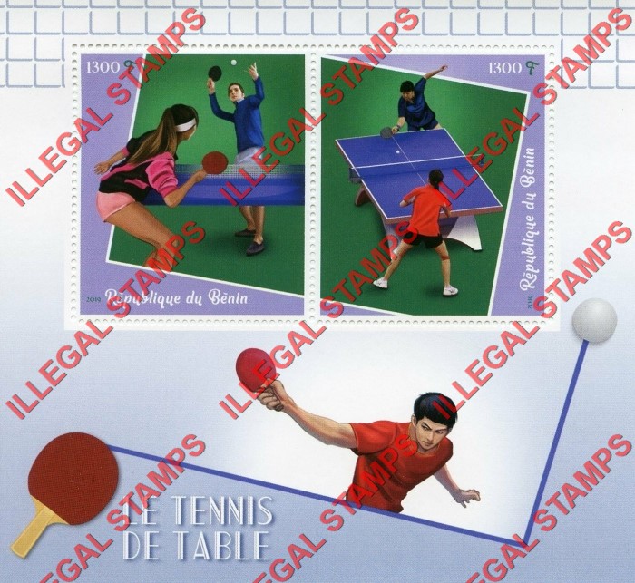 Benin 2019 Table Tennis Illegal Stamp Souvenir Sheet of 2 Benin 2019 Table Tennis Illegal Stamp Souvenir Sheet of 2