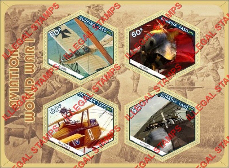 Burkina Faso 2015 Aviation in World War I Illegal Stamp Souvenir Sheet of 4