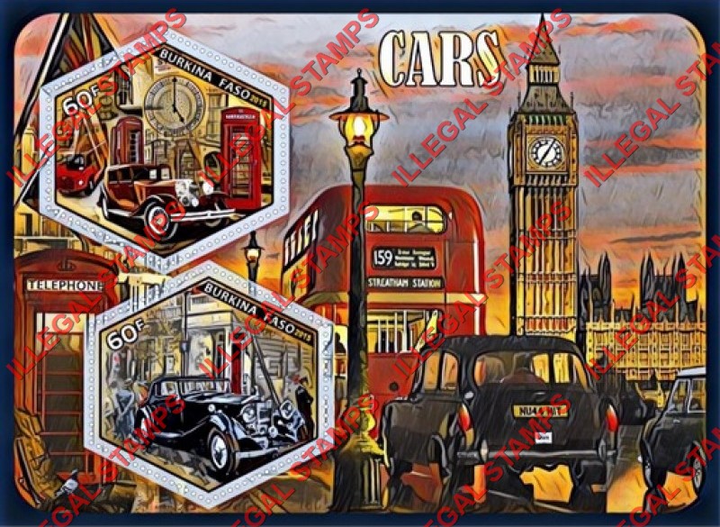 Burkina Faso 2015 Cars Illegal Stamp Souvenir Sheet of 2