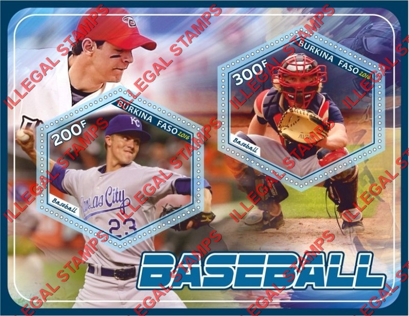Burkina Faso 2016 Baseball Illegal Stamp Souvenir Sheet of 2