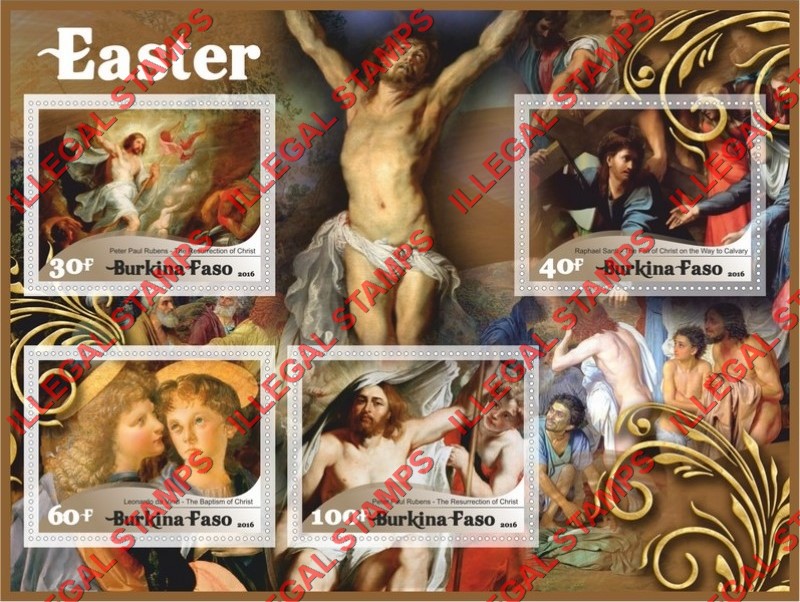 Burkina Faso 2016 Easter Paintings Illegal Stamp Souvenir Sheet of 4